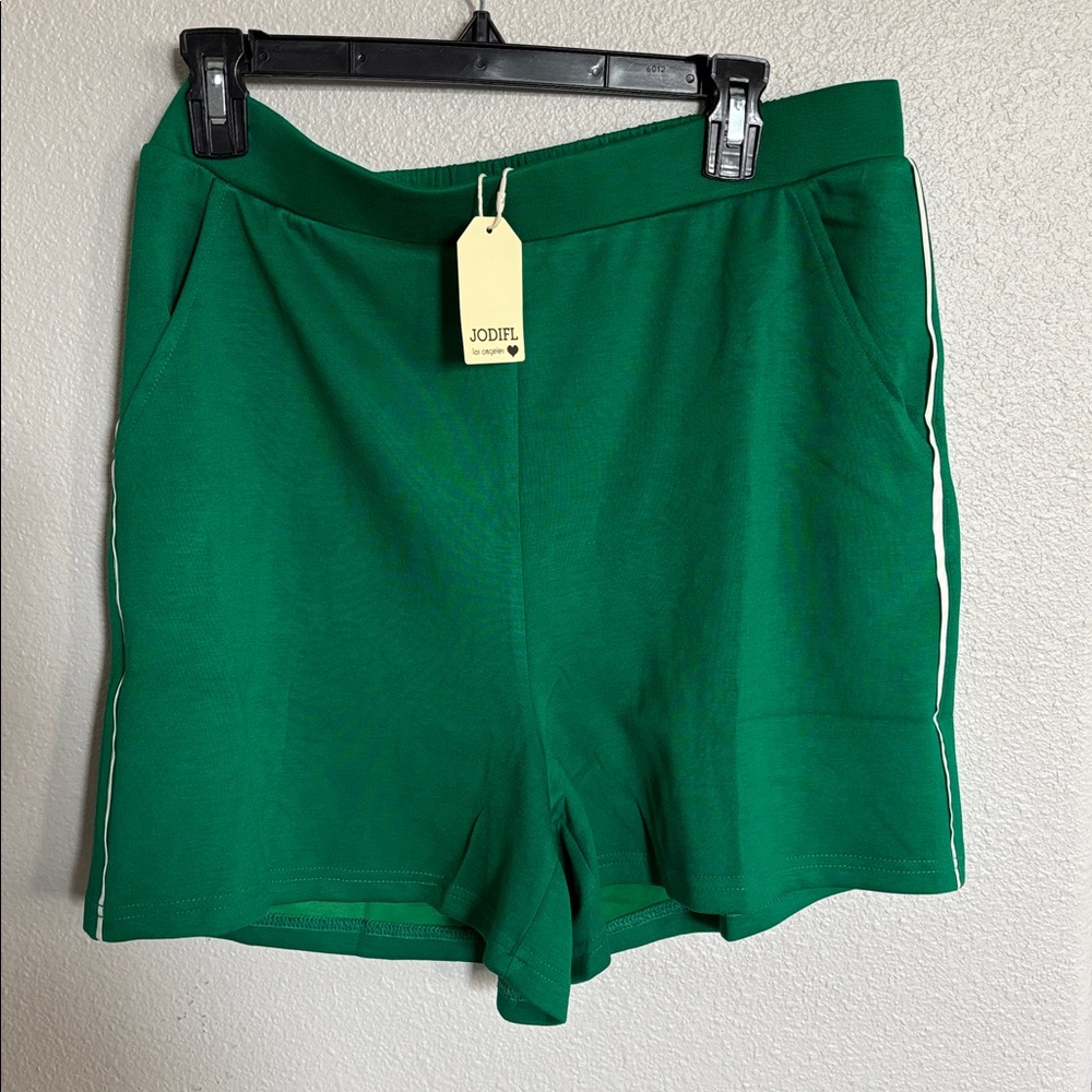 JODIFL Green Athletic Shorts with White Side Stripe